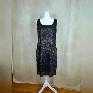 LELA ROSE FOR HSN Classic Black Sequin Evening Cocktail Womens Dress Size 10